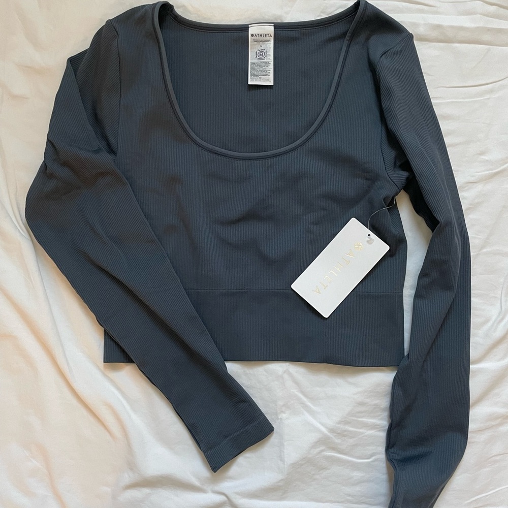 Athleta Brand New Blue Ribbed Top Sizr Medium